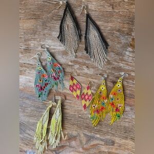 5 pair bundle Boho Western Earrings Mult Beaded Set Tribal Cowgirl Jewelry Gift